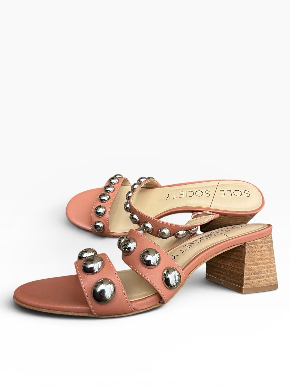 Sole Society Sasandrah Studded Block Heel Sandals Size 8.5 - Picture 3 of 8